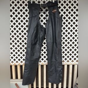 Harley-Davidson Men's Large Tall Black Leather Adjustable Waist Chaps Pants